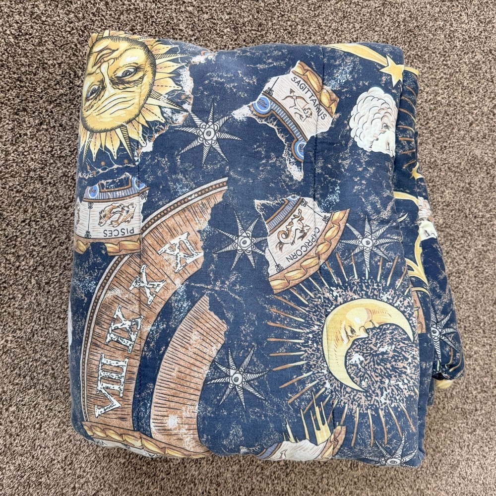 Celestial Sun Moon 90s Comforter Bedroom Y2K Full Blue Gold Sun Moon Stars